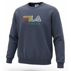 VTG 90s FILA Italia Crewneck Sweatshirt Blue Logo Embroidered Pullover L